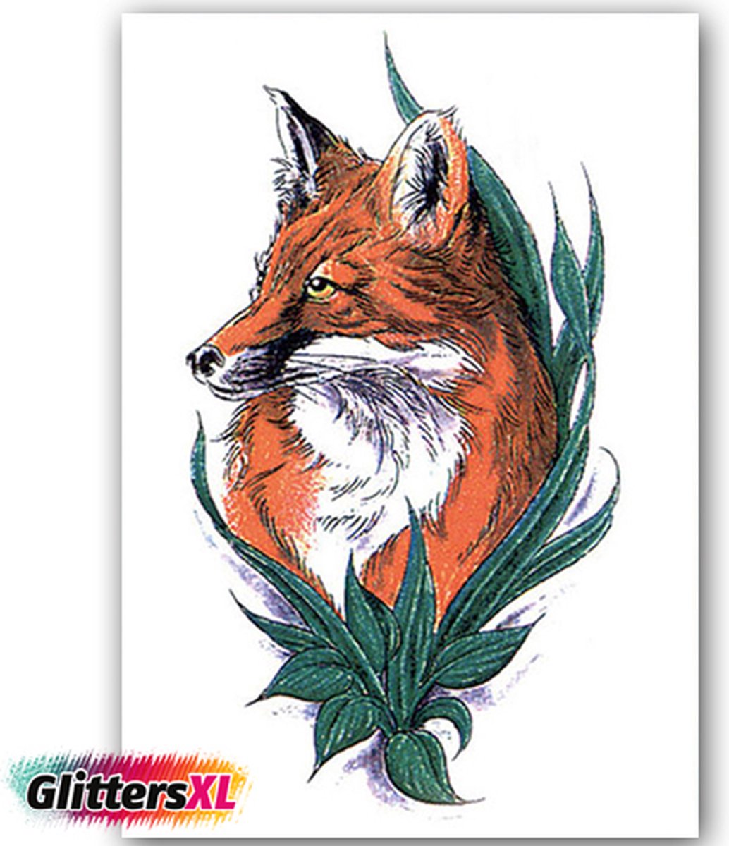 GlittersXL - Temporary Tattoo Oranje Vos (A5 formaat) [Neptattoo - Tijdelijke tatoeage - Nep Fake Tattoos - Water overdraagbare festival sticker henna outfit tattoo - Glitter tattoo - Volwassenen Kinderen Jongen Meisje]